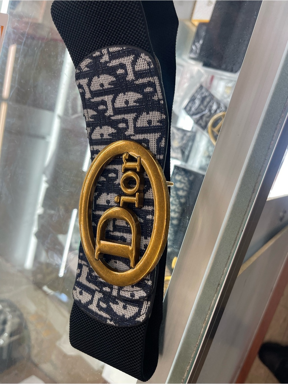 Dior women's Black and Gold Logo Stretch Belt